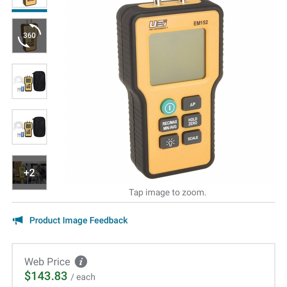 UEI TEST INSTRUMENTS Digital Manometer: -60 in wc to 60 in wc, Backlit LCD, 1/4